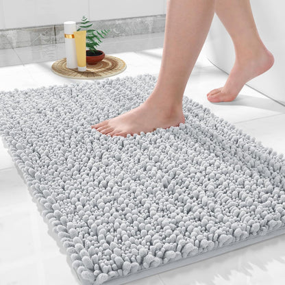 Yimobra Bathroom Rugs Non Slip Washable - Ultra Soft Absorbent Chenille Bath Mat, Quick Dry Shaggy Floor Carpet for Tub Shower, Gray Home Decor Accessories, 24x17 Inch