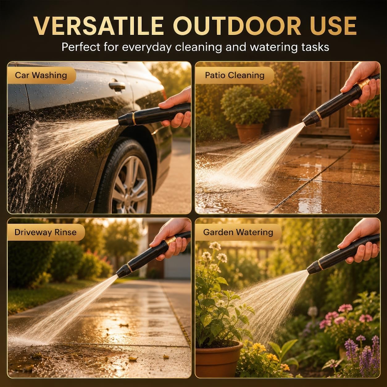 Heavy Duty High Pressure Hose Nozzle, Adjustable High Pressure Metal Water Hose Nozzle with Hose Fittings and Clamp, Jet Sweeper Garden Hose Sprayer for Car Wash, Lawn and Patio Cleaning