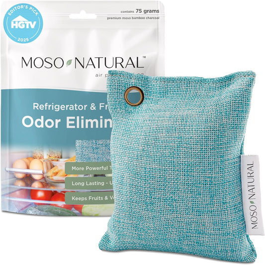 Moso Natural Fridge Deodorizer, HGTV Editors' Pick - Bamboo Charcoal Refrigerator Odor Absorber & Eliminator for Fridge & Freezer, Unscented, Reusable, Lasts 2 Years