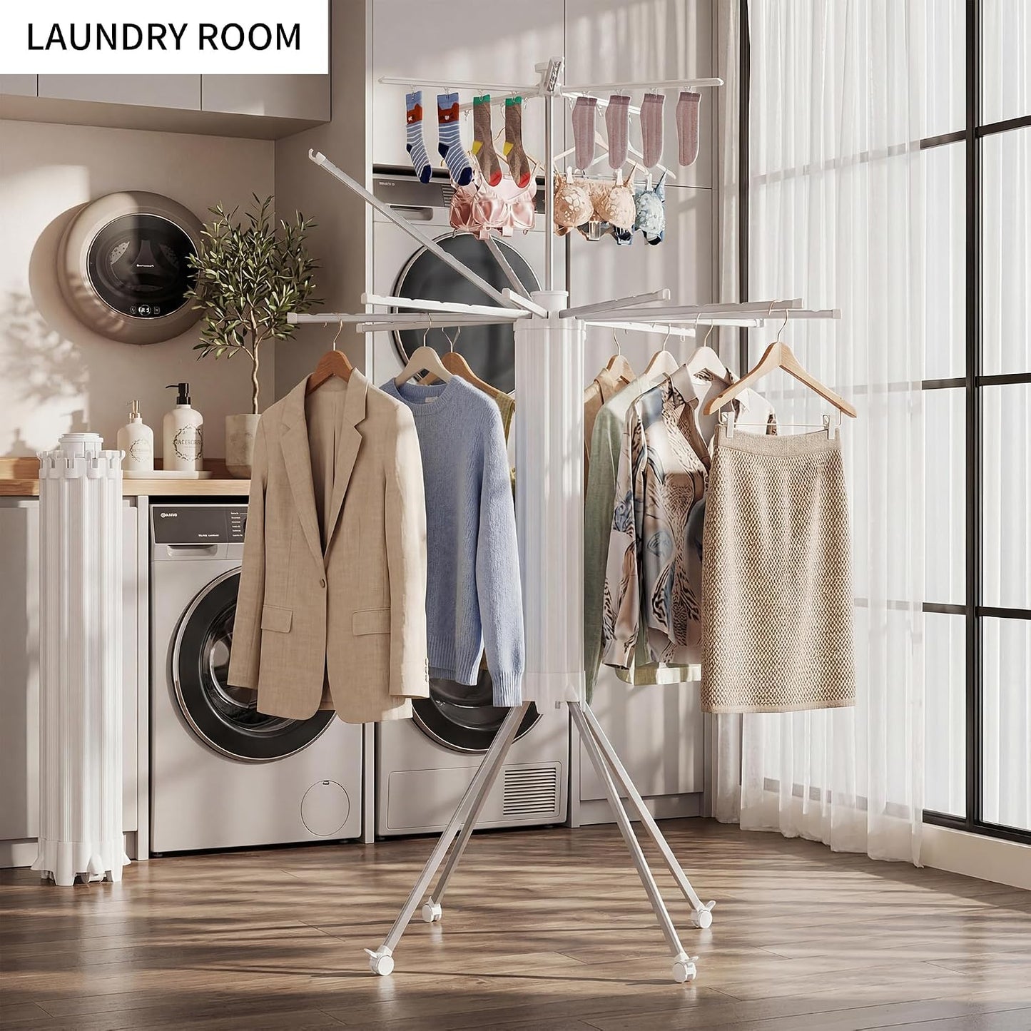RFOUO Wall Mounted Clothes Drying Rack Tripod,Foldable Drying Rack,Wall Mounted Dryer Rack Clothing,Over The Door Drying Rack for Laundry Bedroom Household Aluminium