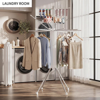 RFOUO Wall Mounted Clothes Drying Rack Tripod,Foldable Drying Rack,Wall Mounted Dryer Rack Clothing,Over The Door Drying Rack for Laundry Bedroom Household Aluminium