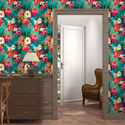 BOKEBEVE Watercolour Floral Peel and Stick Wallpaper Boho Vibrant Contact Paper Renter Friendly Wall Paper for Countertop Cabinet Wall Shelf Liner Removable Blue Colorful 17.5 x 118In