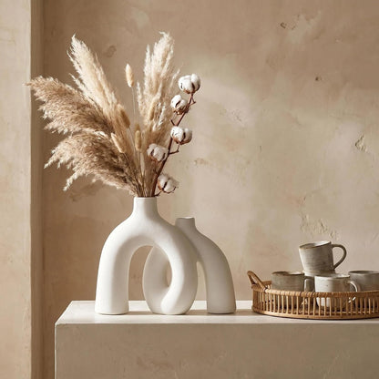 CEMABT Modern Nordic Boho Vase Set - Elegant Beige Matte Ceramic Vase for Living Room, Bookshelf, Mantel, Entryway Table & Console Decor | Home Decor Shelf Decorations Easter Gift