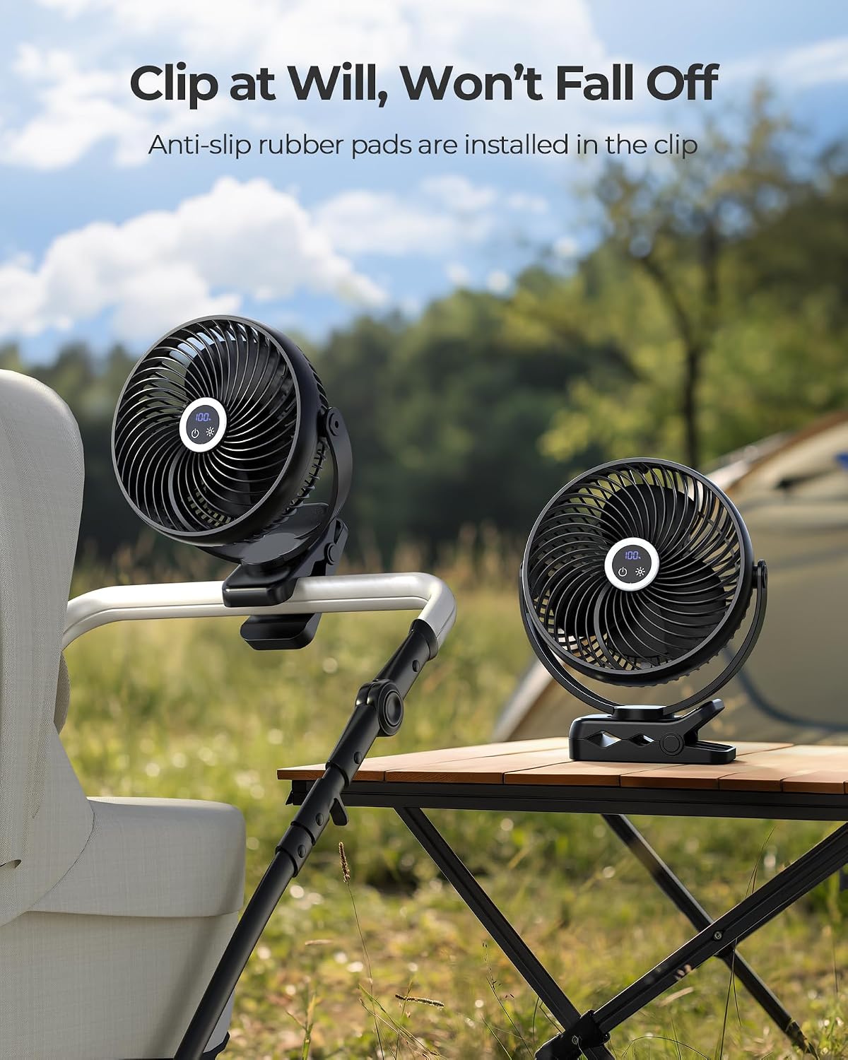 xasla 10000mAh Portable Clip on Fan, 8 inch Rechargeable Battery Operated, 24 Hours Work Time, Quiet USB 4 Speeds Personal, Ideal for Outdoor Camping Golf Cart Home Office Black