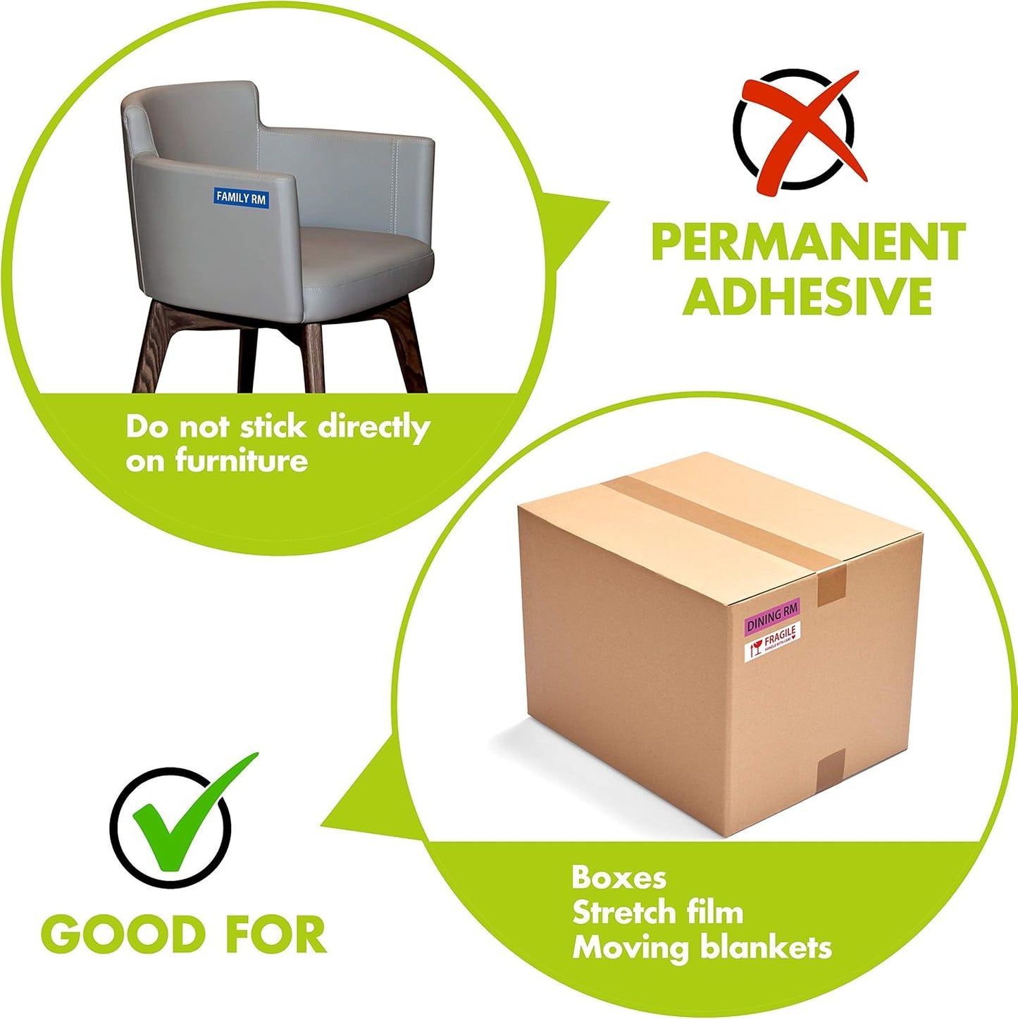640 Pcs Removable Home Moving Labels 15 Pre-Printed Color-Coded Plus 1 Customizable Blank (Each Measures 4" x 1")