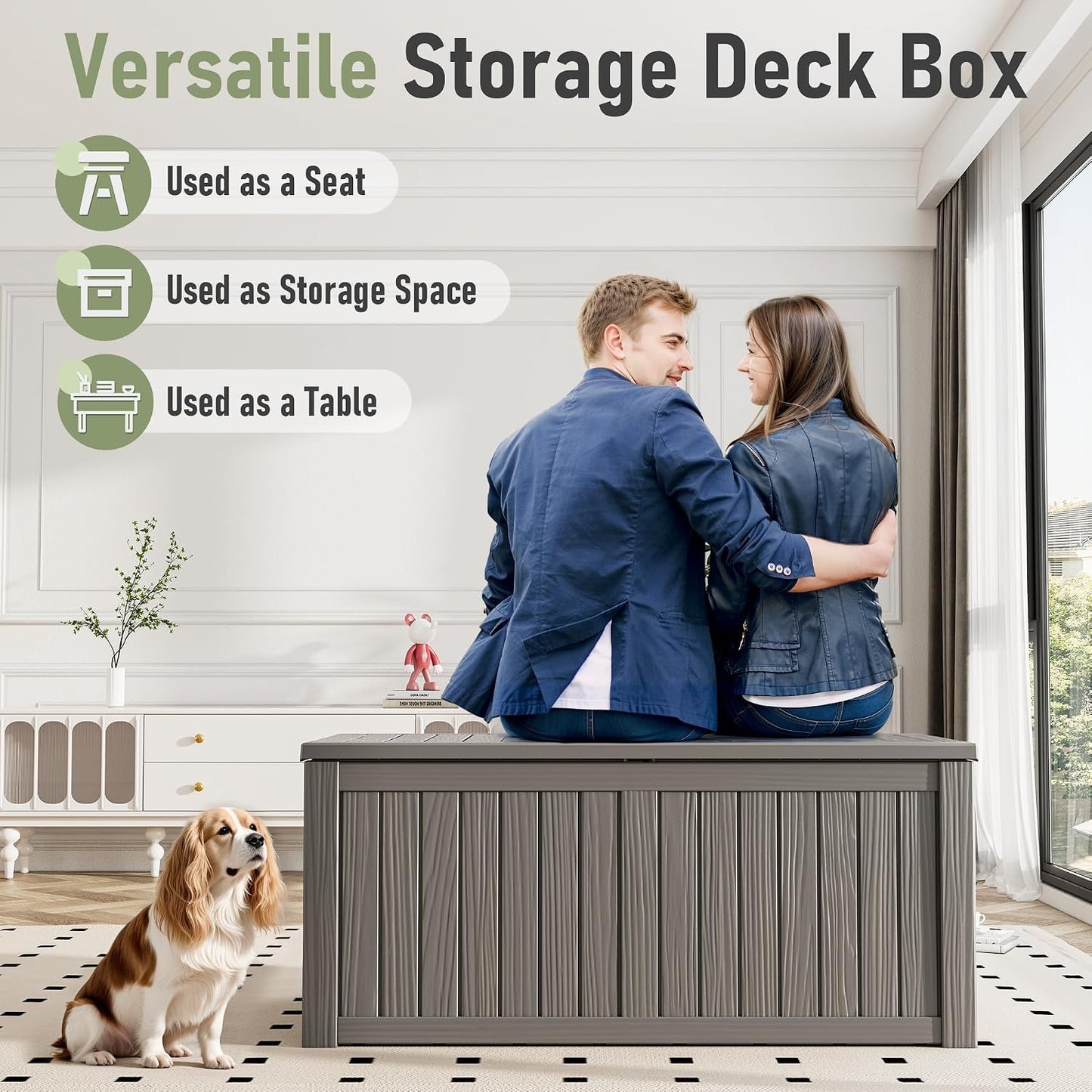 NUNU LAB Outdoor Storage Box, 45 Gallon Outside Deck Box Waterproof, Resin Outdoor Storage Cabinet With Lockable Lid, Backyard Storage Bench For Garden Tools, Patio Cushions, Pool Tools, Black