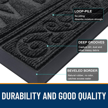 OLANLY Front Door Mat Outside Entrance 29.5x17, Absorbent, Heavy Duty Sturdy Natural Rubber Doormat Indoor Outdoor, Stain and Fade Resistant, Non-Slip Backing Low Profile Floor Mat for Entryway, Grey