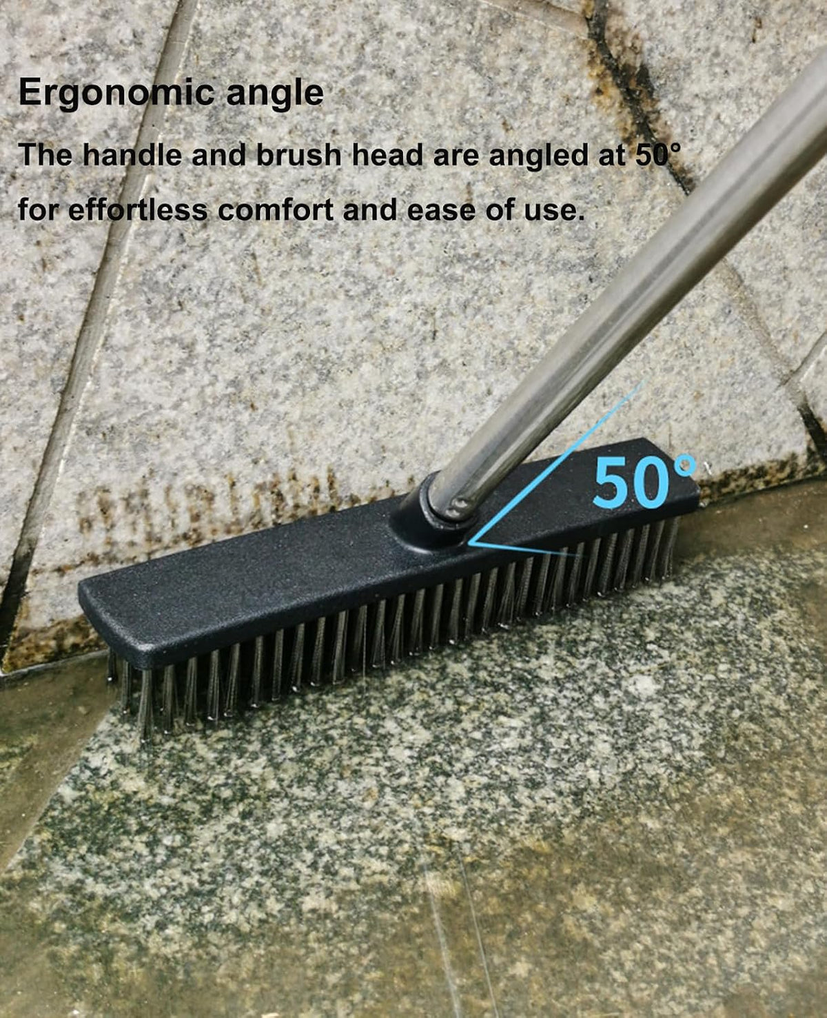 Heavy-Duty Push Broom Brush - Perfect for Bathroom, Kitchen, Patio, Garage, Deck, Concrete, Wood, Stone, and Tile Floors (10.6" Stainless Steel Bristle-Black)