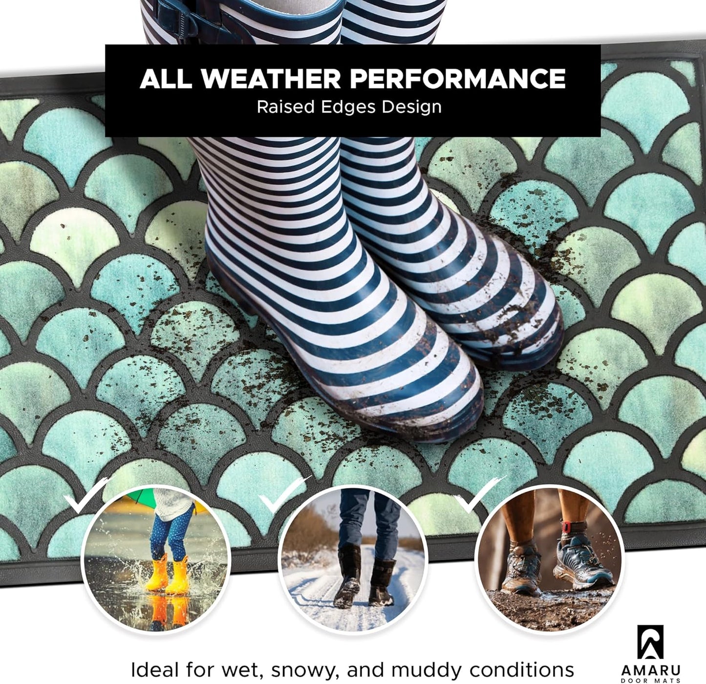 Extra Durable, Superior Absorption, Front Door Mat for Outdoor & Indoor - Welcome Mat for Entryway, Entrance, Patio, Porch - Waterproof, Non-Slip Backing, Coarse Fibers (Scales,17x29)