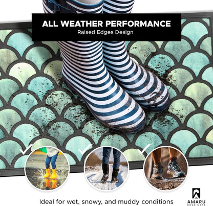 Extra Durable, Superior Absorption, Front Door Mat for Outdoor & Indoor - Welcome Mat for Entryway, Entrance, Patio, Porch - Waterproof, Non-Slip Backing, Coarse Fibers (Scales,17x29)