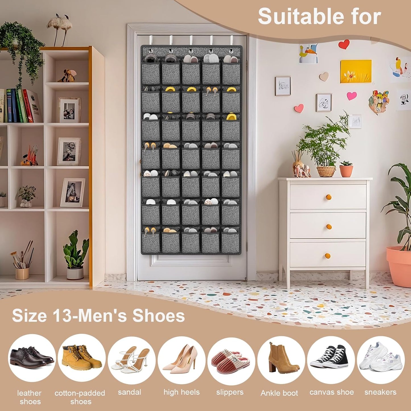 homyfort Over the Door Shoe Organizer, Hanging Shoe Rack Storage Holder with 24 Large Pockets for Closet Door, Men Women Kids Shoes, Cruise (Black)