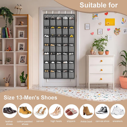 homyfort Over the Door Shoe Organizer, Hanging Shoe Rack Storage Holder with 24 Large Pockets for Closet Door, Men Women Kids Shoes, Cruise (Black)