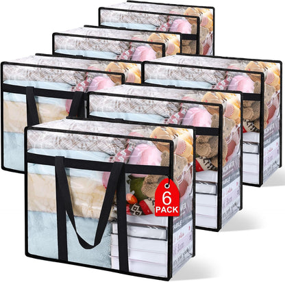 6Pack Clear Blanket Storage Bags Comforter Clothes Storage Moving Bag, 40L | Vinyl Material Reinforced Handle for Bedding, Clothing, Comforters, Pillows, Toys, Closet Organizers and Storage Containers