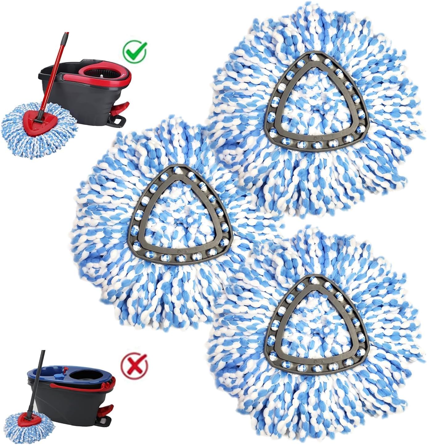 Easywring 1-Tank System,Mop Replacement Heads for O-Ceda Mop Replace Head, Spin Mop Heads Replacements, Microfiber Spin Mop Refills, Easy Cleaning Mop Head Replacement (White-3pcs)
