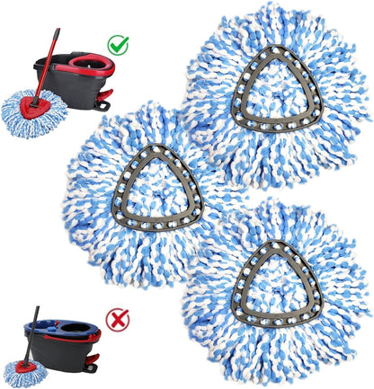 Easywring 1-Tank System,Mop Replacement Heads for O-Ceda Mop Replace Head, Spin Mop Heads Replacements, Microfiber Spin Mop Refills, Easy Cleaning Mop Head Replacement (White-3pcs)