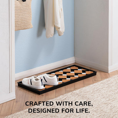 Anji Mountain Heavy Duty Waterproof Rubber Shoe Storage Mat Organizer/Boot Storage Tray Multi Use for Entryway with Coir, Tan Insert, Fits 4 Pair (46.5" Wide)
