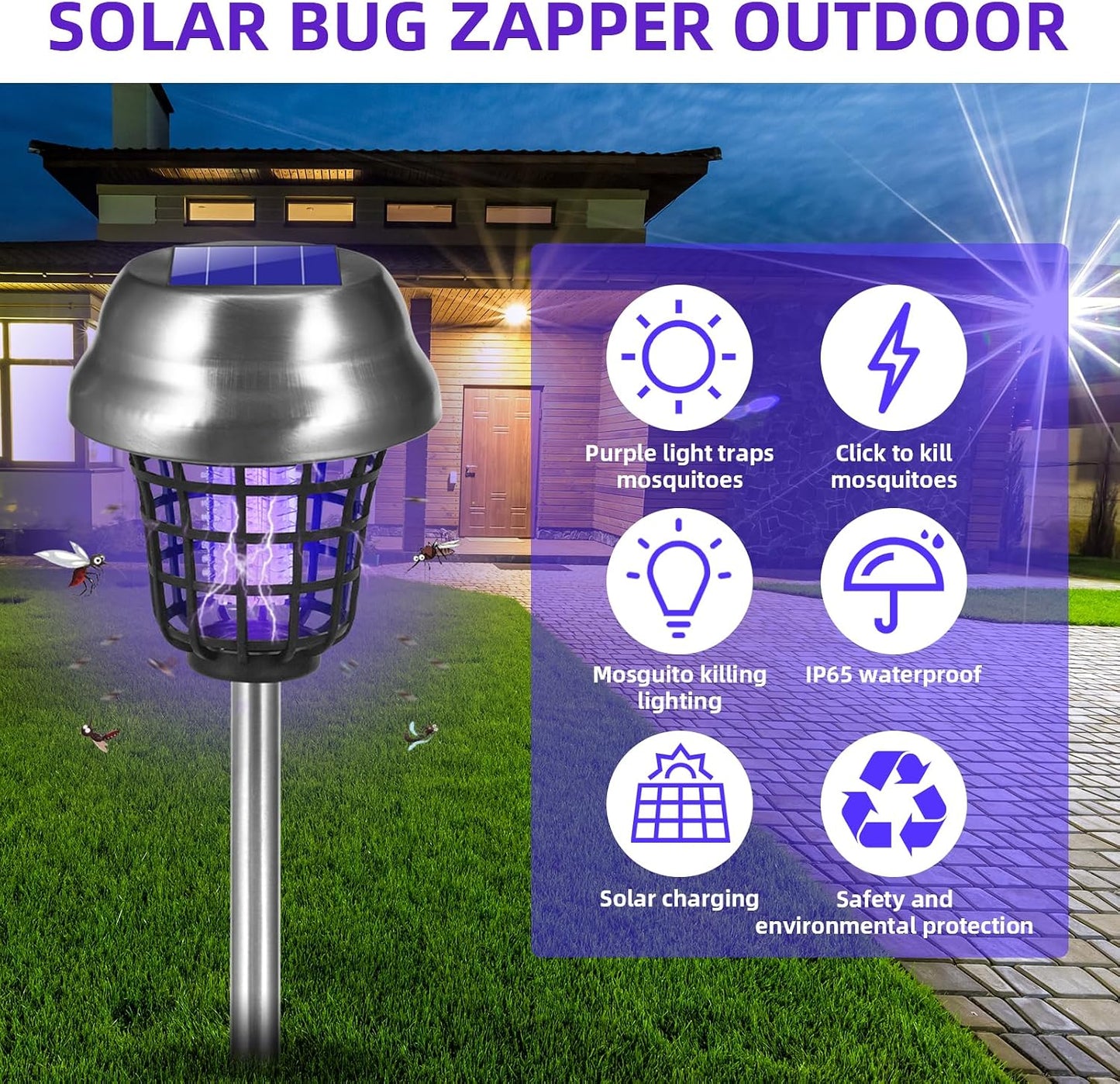 2026 Solar Bug Zapper Outdoor Waterproof Mosquito Repellent Outdoor Patio Mosquito Trap & Killer for Backyard, Garden, Farm, Solar Powered Fly Zapper for Small Flying Insect, Gnats, Flies, Moths(4)