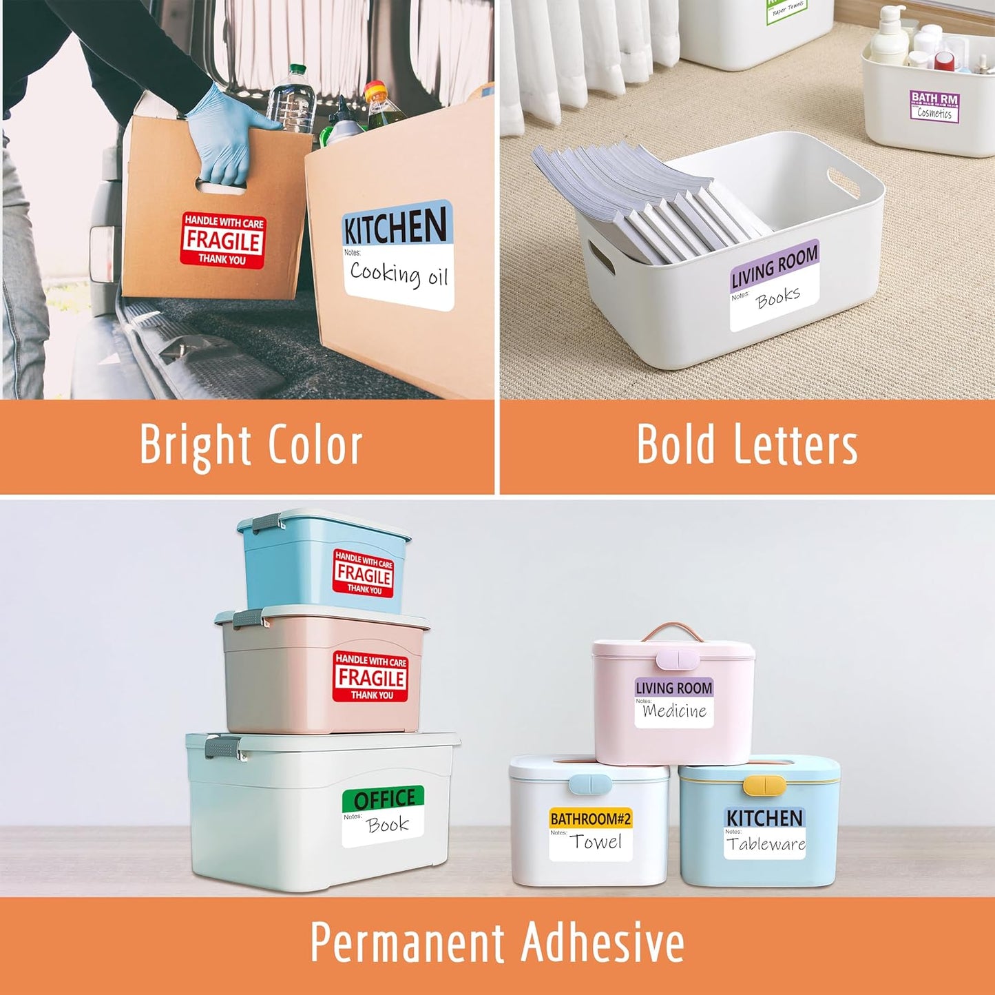160 PCS Moving Labels, 8 Color-Coded Self-Adhesive Rectangular Stickers for Boxes, Large Home Moving Blank Packing Labels for Cartons, Storage Bins, Office Uses (6” x 4”)