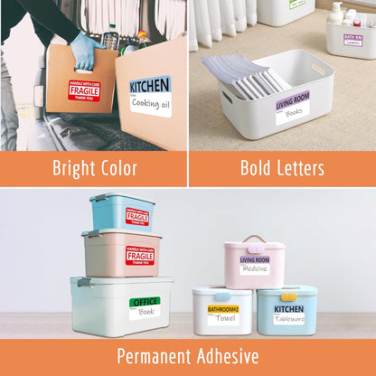 160 PCS Moving Labels, 8 Color-Coded Self-Adhesive Rectangular Stickers for Boxes, Large Home Moving Blank Packing Labels for Cartons, Storage Bins, Office Uses (6” x 4”)