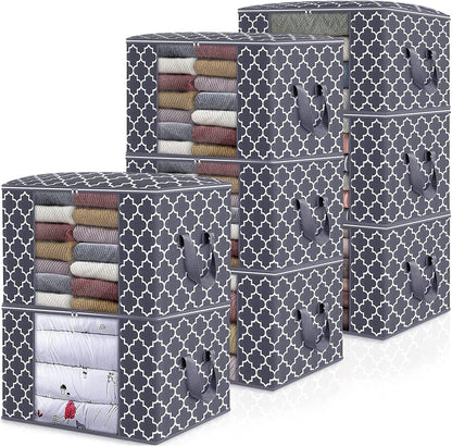 WISELIFE Storage Bags, Large Blanket Clothes Organization and Storage Containers for Bedding, Comforters, Foldable Organizer with Reinforced Handle, Clear Window,Sturdy Zippers,(Grey, 3 x 100L)