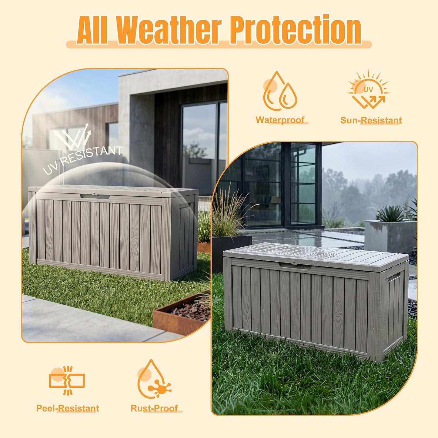 Outdoor Storage Box,38 Gallon Resin Deck Box,Waterproof & UV Resistant Lockable Package Delivery Bin,Toy Cabinet for Indoor & Outdoor