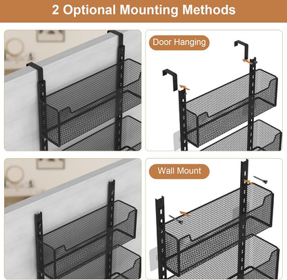 VyGrow Over The Door Organizer, Metal Door Organizer Hanging with 5 Adjustable Baskets and Coat Hook, Behind The Door Storage for Bedroom Closet Bathroom Pantry Cabinet Kitchen, Black