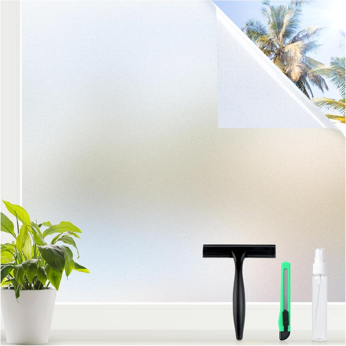 rabbitgoo Window Privacy Film for Glass Windows with Kit Decorative Clings UV Blocking Heat Control Static Cling Removable Bathroom Bedroom Door Home Coverings Pure, 17.5 X 78.7 inches