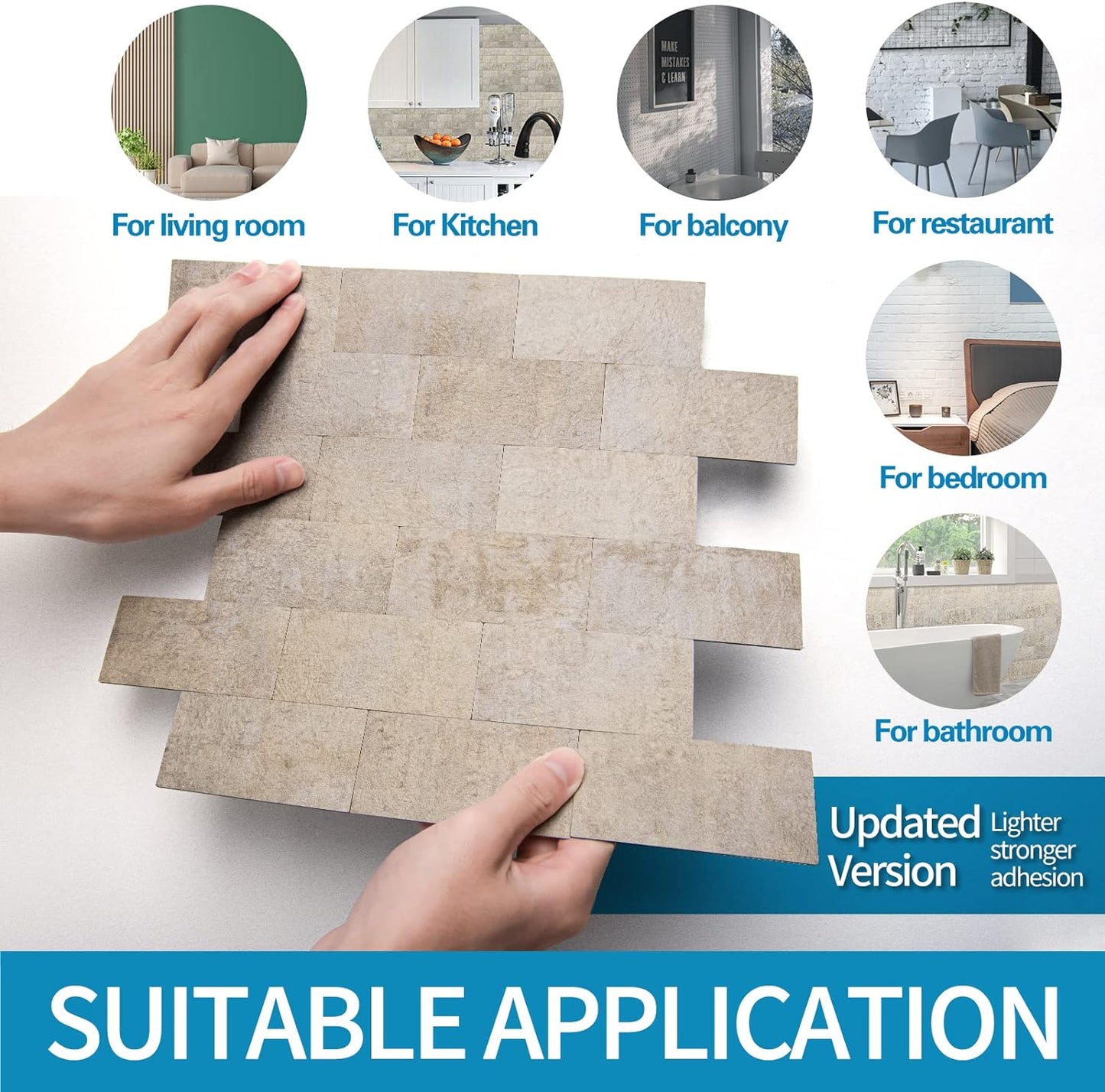 Art3d 10-Pack Peel and Stick Wall Tile for Backsplash, Stick on Stone Tile for Kitchen Bathroom Fireplace Vanitity in Stone Beige