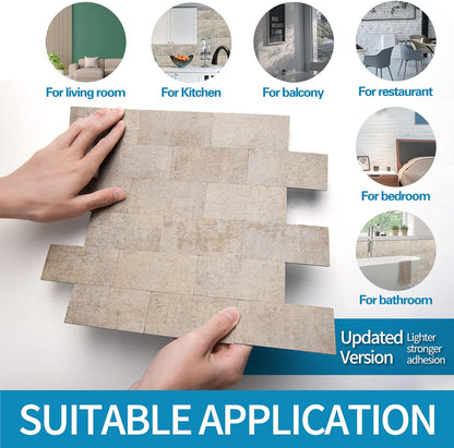 Art3d 10-Pack Peel and Stick Wall Tile for Backsplash, Stick on Stone Tile for Kitchen Bathroom Fireplace Vanitity in Stone Beige