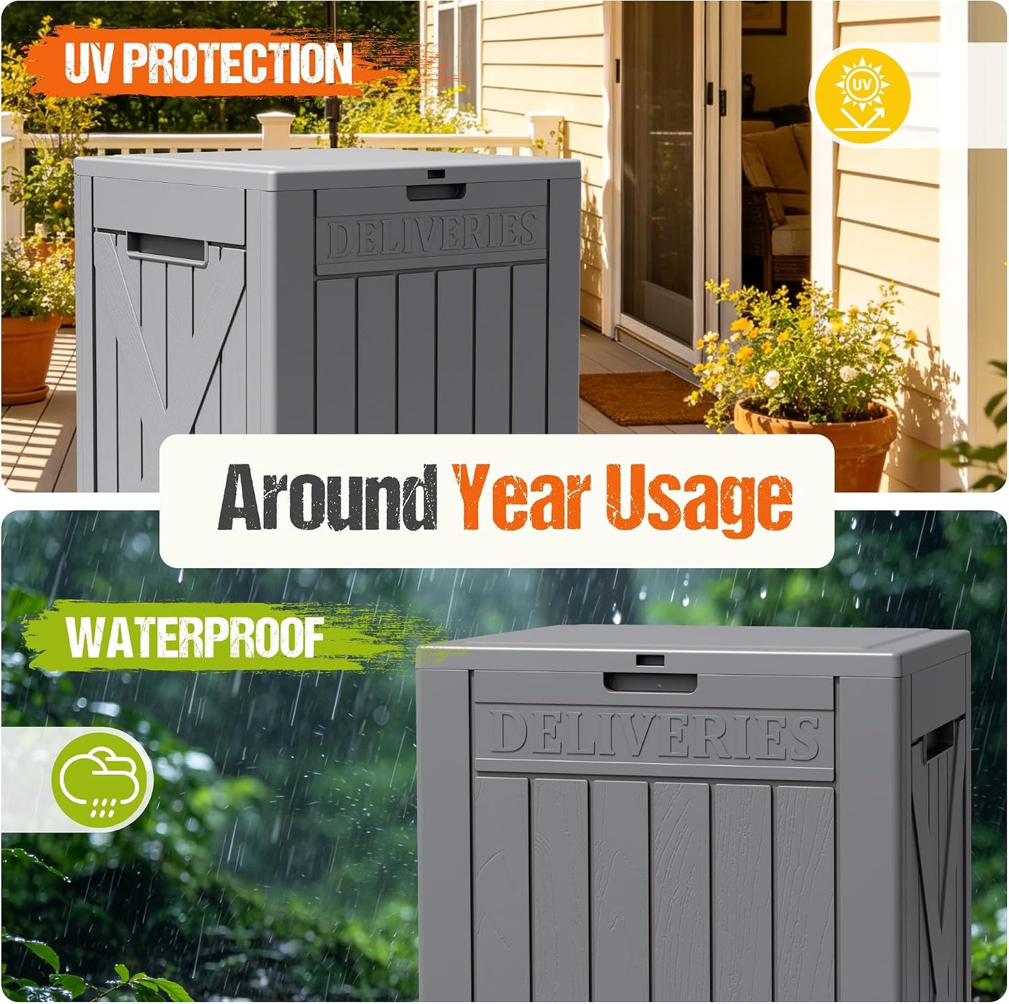Flamaker Resin Deck Box 120 Gallon Waterproof Large Outdoor Indoor Storage Box Imitation Wood Resin for Patio Furniture Garden Tools and Pool (Black)