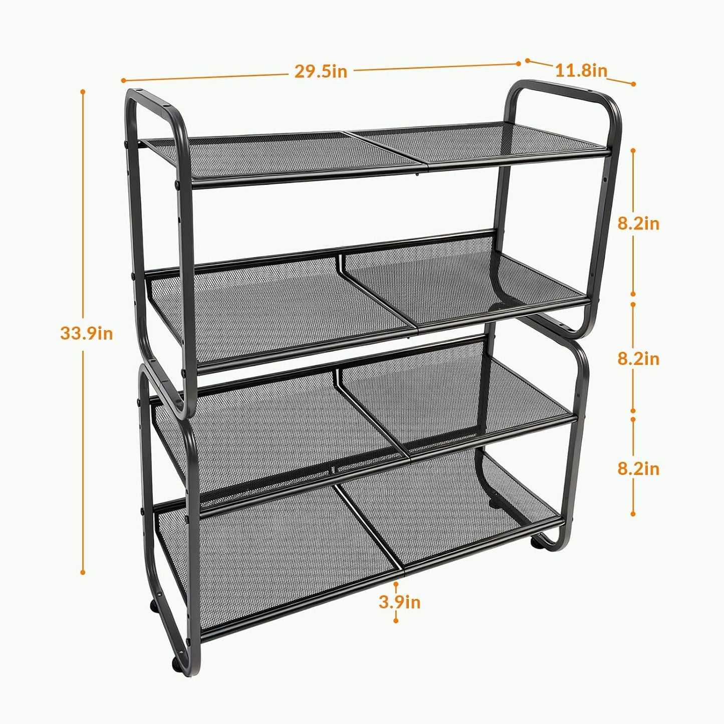 4 Tiers Metal Shoe Rack for Entryway Closet Hallway Bedroom Garage | Shoe Storage Organizer, Mesh Shoe Shelves, Freestanding, Stackable, Adjustable, Rustproof Black
