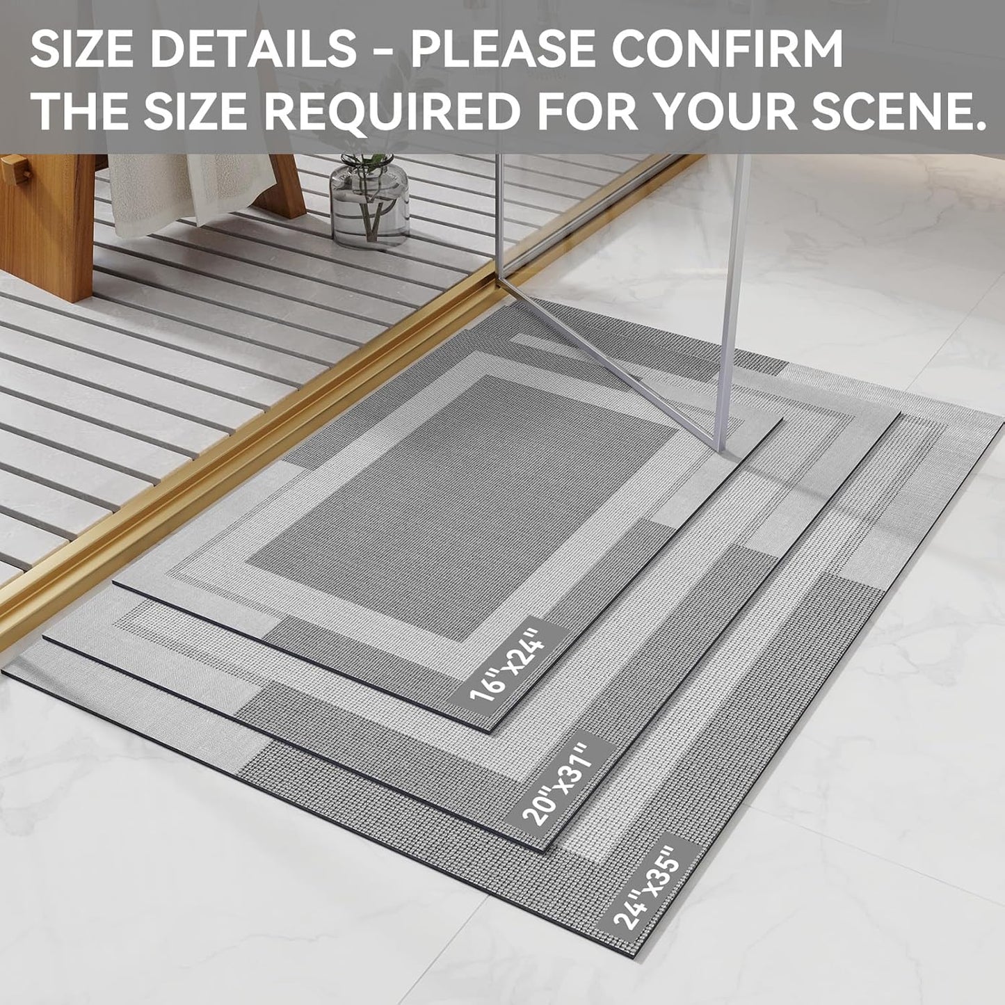 YDKGL Non Slip Bath Mat, Rubber Backing Ultra Thin Bathroom Rugs Fit Under Door Quick Dry Super Absorbent Washable Bath Rug Shower Mat for Bathroom Floor Bathtub Shower Sink, Easy Care Blue 16"x 24"