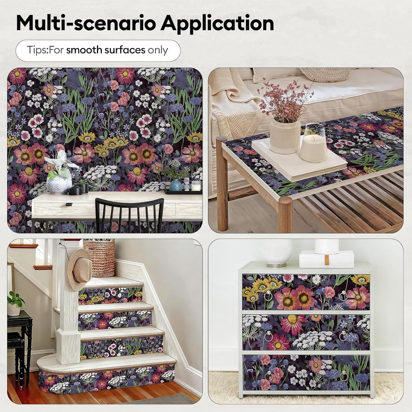 17"x118" Peel and Stick Wallpaper for Renter Friendly, Removable Wallpaper Peel and Stick, Self-Adhesive Textured Contact Paper for Walls, Cabinets, Countertops(Morning Song of Flowers)