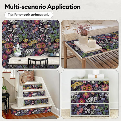 17"x118" Peel and Stick Wallpaper for Renter Friendly, Removable Wallpaper Peel and Stick, Self-Adhesive Textured Contact Paper for Walls, Cabinets, Countertops(Morning Song of Flowers)