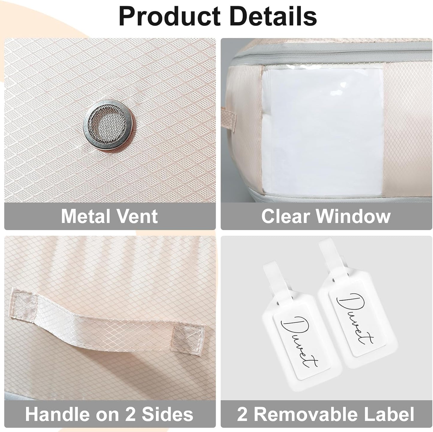 Comforter Storage Bag - Large Capacity Blanket Storage Bags 3-Layer Ultra Space Saving Self Compression Organizer, Washable Compression Bags for Storage Comforter Blanket, 2-Pack, Beige