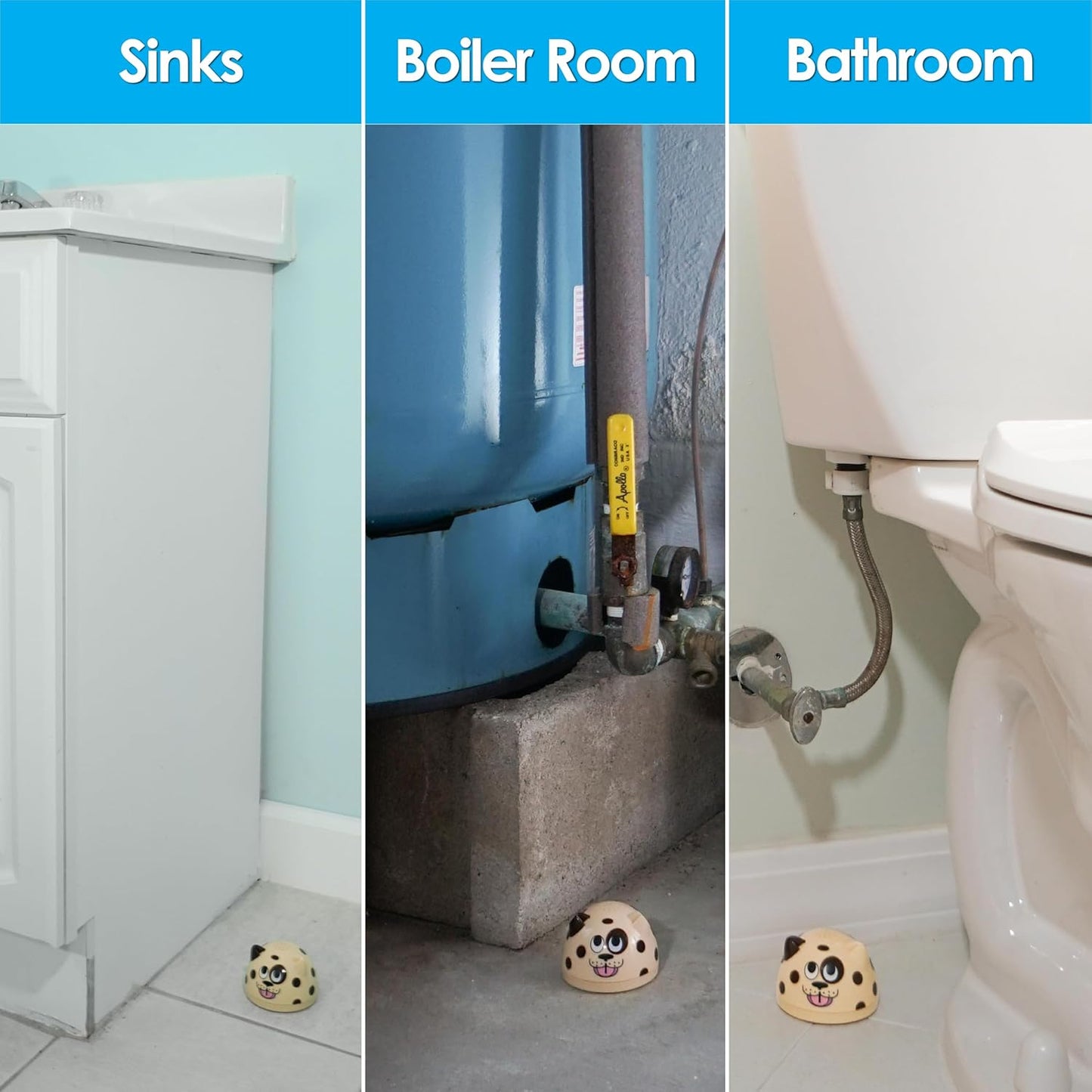 Water Leak Monitoring Sensor with Alarm 1 Pack- Leak Puppy Electronic Flood Detector- Senses as Little as 1/32" of Water - Warning Overflow Alert Sensor Beeps Loudly in Home, Basement- Battery Powered