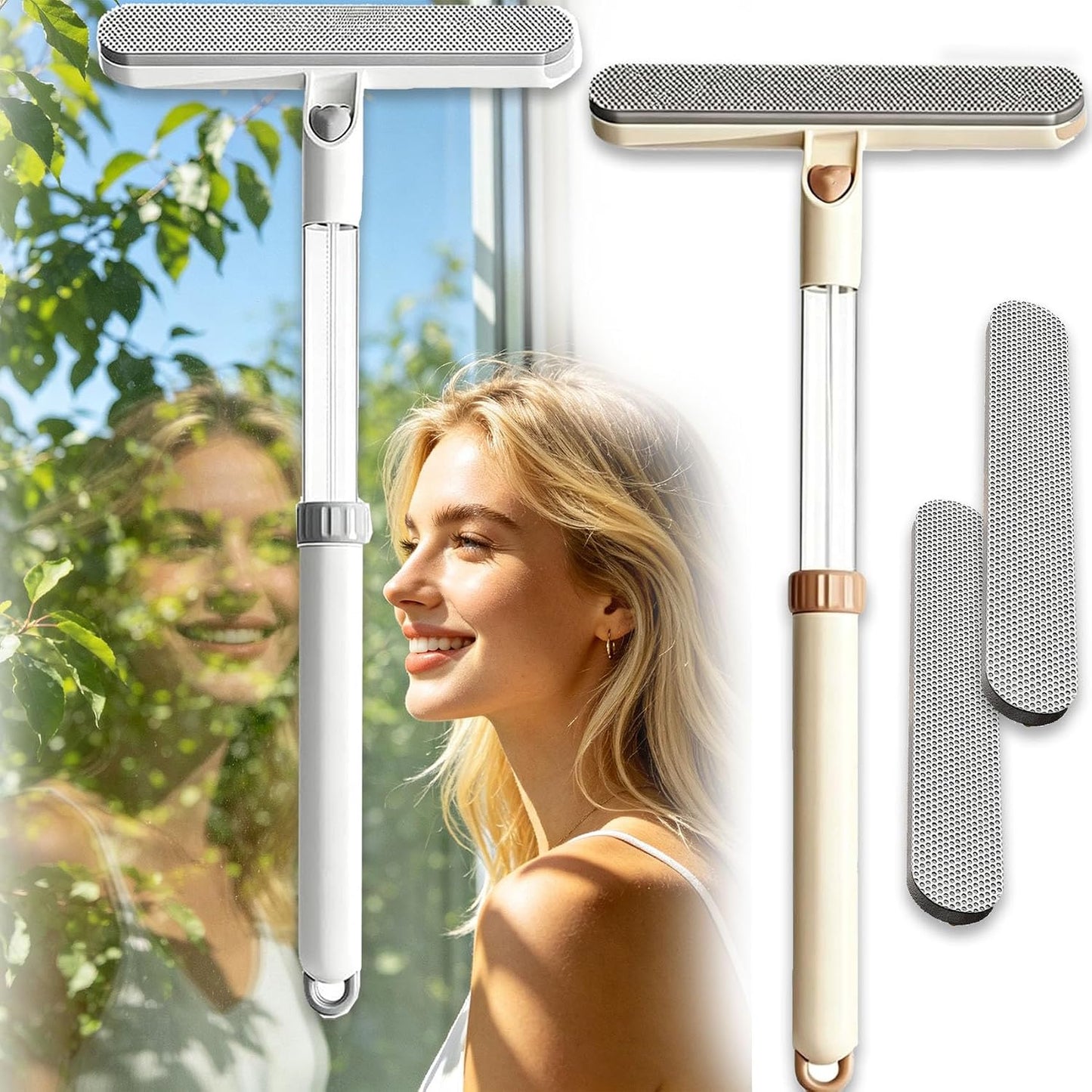 3-in-1 Double-Sided Window Screen Cleaning Brush - Sided Window Glass Cleaner,Built-in Crevice Brush, Multifunctional for Home, Office & Car Screens