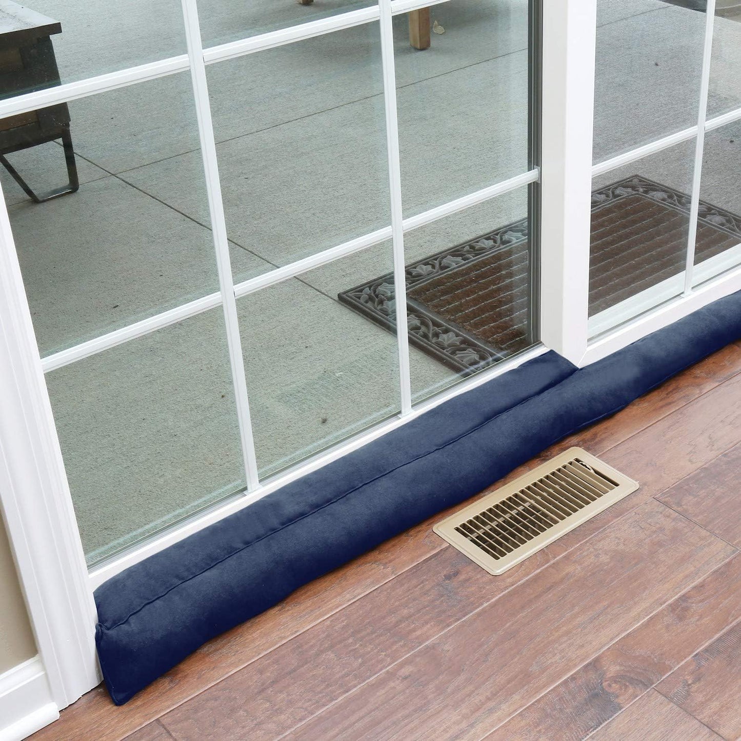 HOME DISTRICT Sliding Door Draft Stopper -Glass Door Draft Blocker, Patio Under Door Draft Stopper, Door Air Blocker Draft Dodger Noise Blocker Approx. 71" Long - Navy