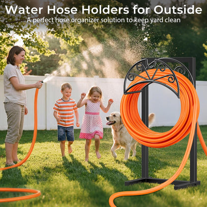 TomCare Garden Hose Holder Heavy Duty Water Hose Holder Holds 160 FT Hoses 4 Spikes Hose Reel Freestanding Hose Hanger Sturdy Hose Storage Stand for Outside Yard Lawn