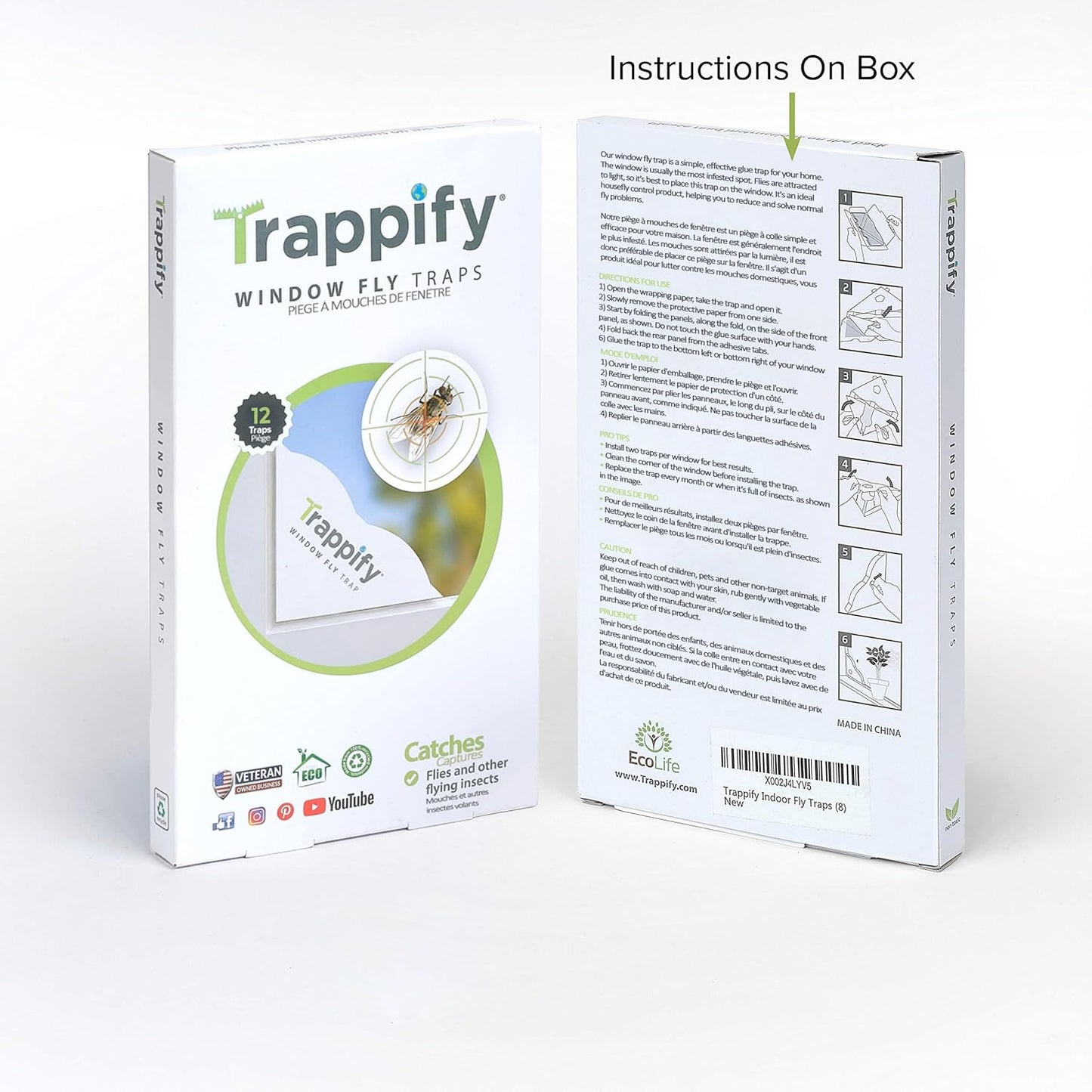 Trappify Window Fly Trap Indoor | Fruit Fly Traps for Indoors | Gnat Traps for House Indoor | Disposable Trap with Sticky Adhesive Strips | Bug Catchers (4 Pack)