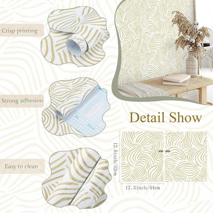 Dimoon 17.3" X 78.7" Peel and Stick Wallpaper Floral Contact Paper Boho Beige White Renter Friendly Natural Wall Paper Waterproof Removable Self Adhesive Wallpaper for Bedroom Livingroom Vinyl Roll