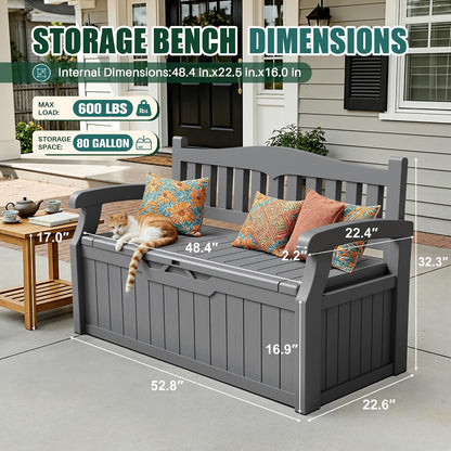 Devoko 80 Gallon Storage Bench Deck Box Lockable for Patio Furniture, Garden Decor and Outdoor Seating for Cushions, Garden Tools and Pool Supplies (Black)