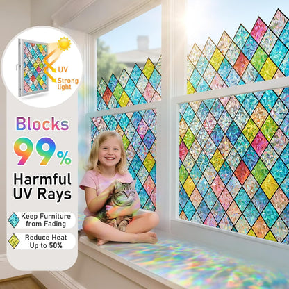 SUNBABY Reeded Glass Window Privacy Film, Frosted Glass Window Film for Bathroom & Front Door, Static Cling Decorative 3D Window Stickers Day and Night Privacy Sun Heat Blocking (17.5 x 78.7 Inch)