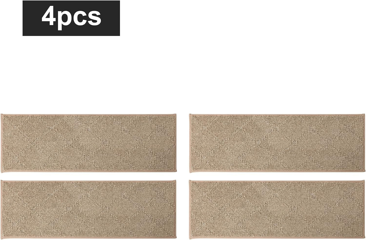 COSY HOMEER Edging Stair Treads Non-Slip Carpet Mat 28inX9in Indoor Stair Runners for Wooden Steps, Edging Stair Rugs for Kids and Dogs, 100% Polyester TPE Backing(4pc, Beige)