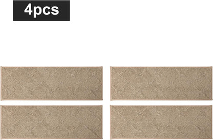 COSY HOMEER Edging Stair Treads Non-Slip Carpet Mat 28inX9in Indoor Stair Runners for Wooden Steps, Edging Stair Rugs for Kids and Dogs, 100% Polyester TPE Backing(4pc, Beige)