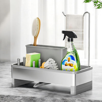 Ewaiira Stainless Steel Sink Caddy, Sponge Holder for Kitchen Sink with Brush Holder and Towel Rack, Sink Organizer for Countertop, Soap Dispenser Kitchen Organizers Storage Essentials (A-Black)