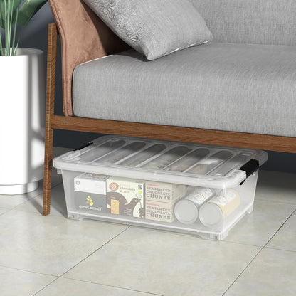 3-Pack Wheeled Plastic Under Bed Storage Box with Lids, 40 L | Under Bed Storage Bin, Secure Side Latch Lid, Built-In Rolling Wheels, Stackable Design, Perfect for Under Bed Storage