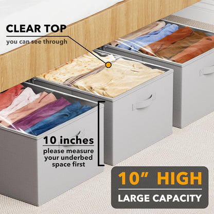 SpaceAid 3 Pack 10" High Under Bed Storage Containers, Large Underbed Storage Organizer Bins with Lids for Bedroom, Dorm, Clothes, Closet Organization, Bed Sheets and Blankets (Gray)