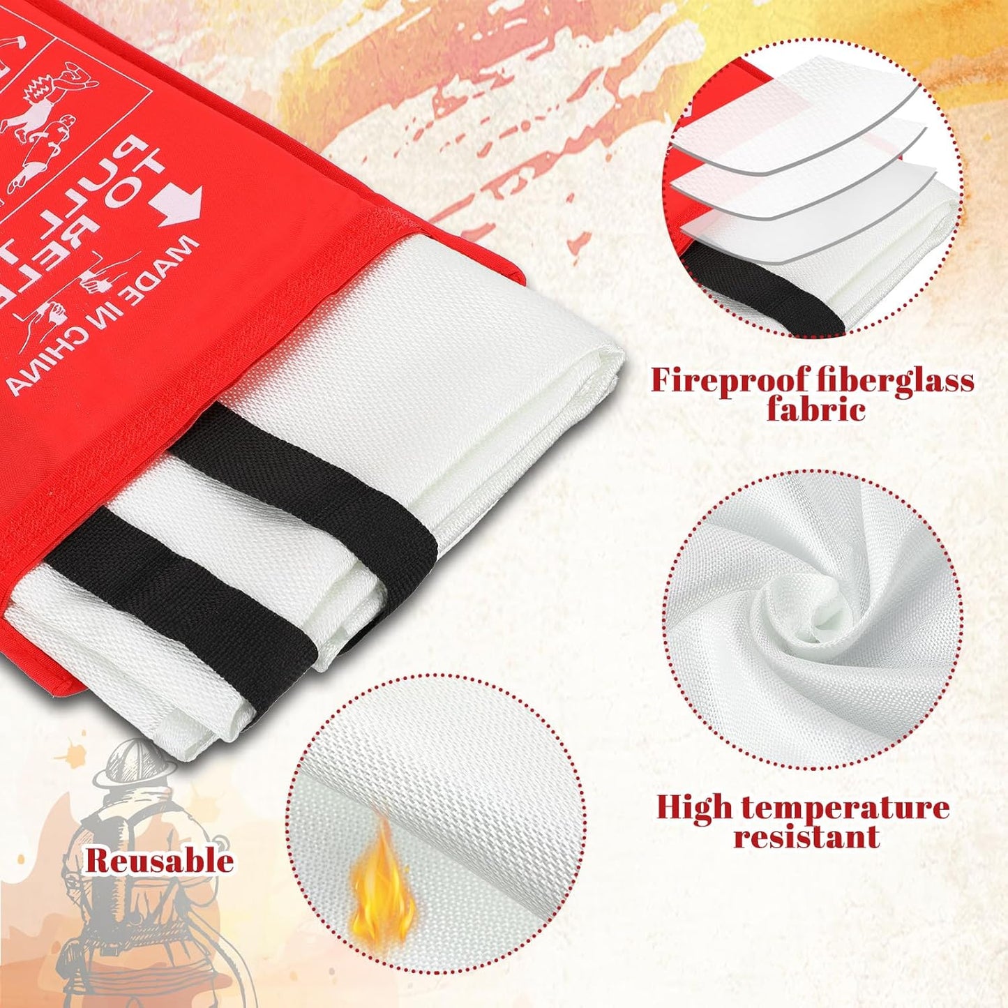Wiwiqing 10 Pack Fire Blankets - Bulk Emergency Flame Retardant Fiberglass Fire Suppression Blankets - Fireproof Survival Safety Cover for Home, Kitchen, Camping, Car, Office, Warehouse - 39 x 39 Inch