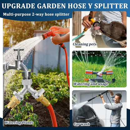 4 Way Garden Hose Splitter, 304 Stainless Steel Outdoor Faucet Splitter with 4 Individual Shut Off Valves, 3/4" GHT High Flow Hose Bib Spigot Connector